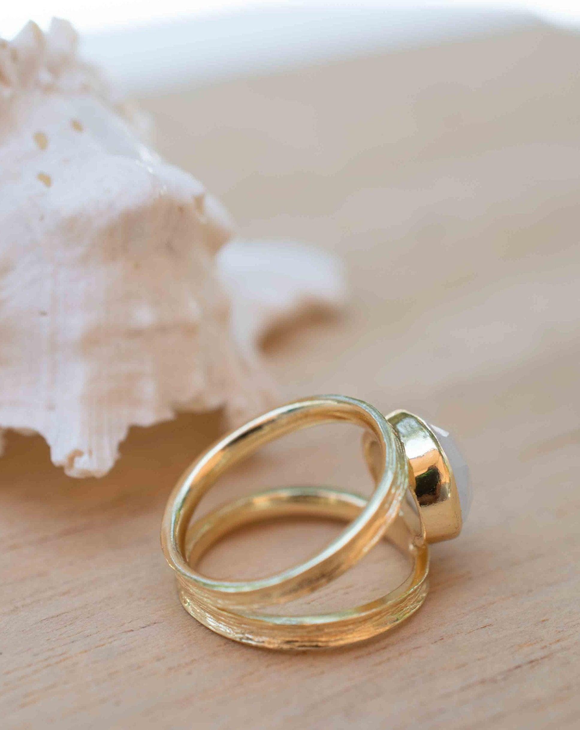 Rainbow Moonstone Double Ring ~ Gemstone ~ Natural ~ 18k Gold Plated ~ Jewelry ~ Handmade~June Birthstone - MR307