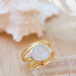 Rainbow Moonstone Double Ring ~ Gemstone ~ Natural ~ 18k Gold Plated ~ Jewelry ~ Handmade~June Birthstone - MR307
