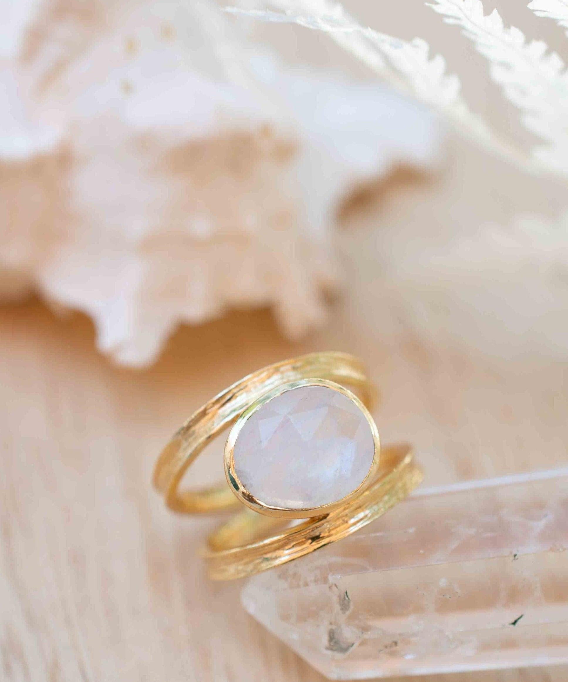 Rainbow Moonstone Double Ring ~ Gemstone ~ Natural ~ 18k Gold Plated ~ Jewelry ~ Handmade~June Birthstone - MR307