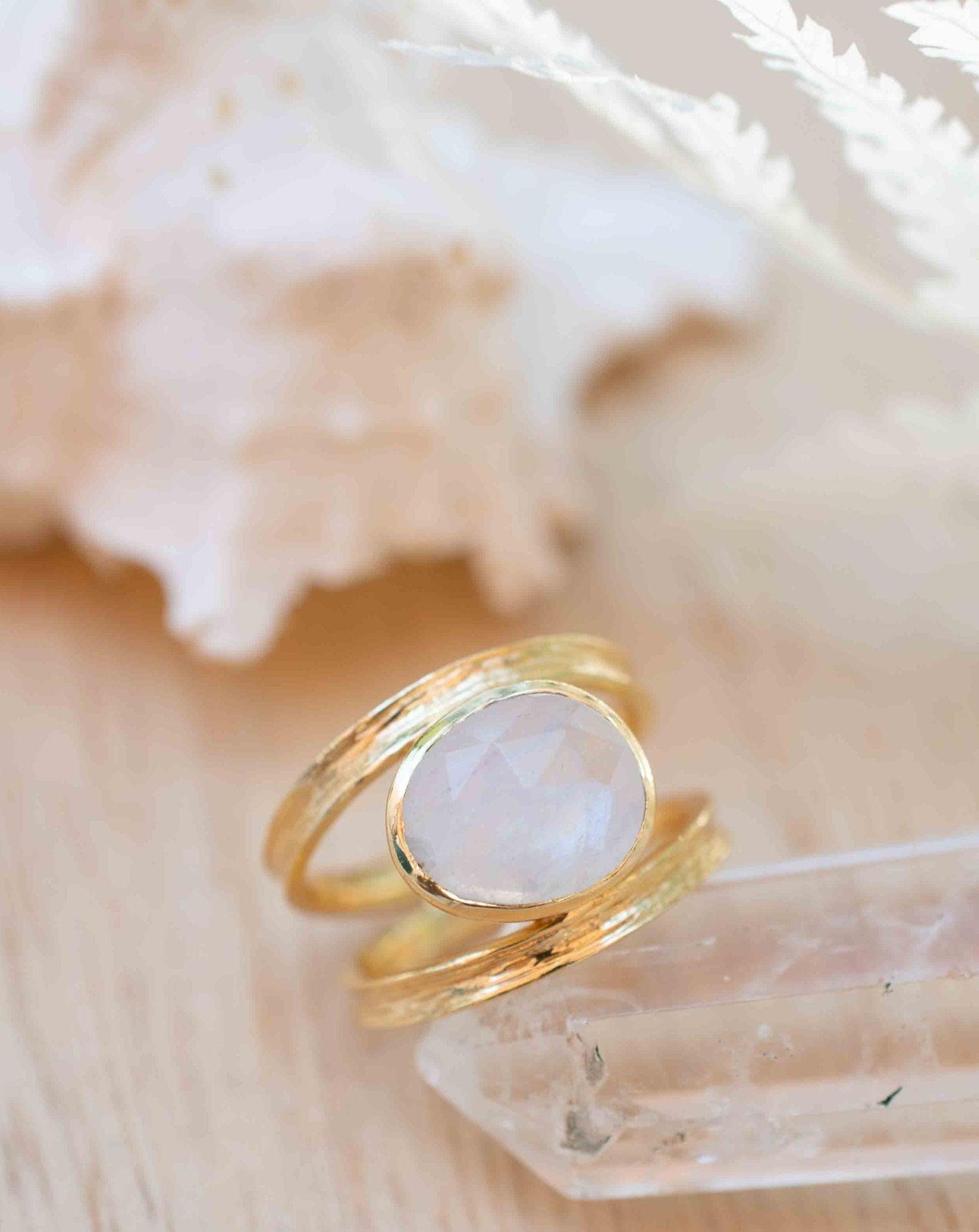 Rainbow Moonstone Double Ring ~ Gemstone ~ Natural ~ 18k Gold Plated ~ Jewelry ~ Handmade~June Birthstone - MR307