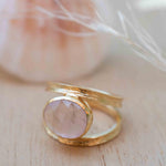 Rose Quartz Tear Drop Ring ~ Gemstone ~ Natural ~ 18k Gold Plated ~ Jewelry ~ Handmade~ January Birthstone - MR310