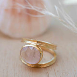 Rose Quartz Tear Drop Ring ~ Gemstone ~ Natural ~ 18k Gold Plated ~ Jewelry ~ Handmade~ January Birthstone - MR310