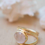 Rose Quartz Tear Drop Ring ~ Gemstone ~ Natural ~ 18k Gold Plated ~ Jewelry ~ Handmade~ January Birthstone - MR310
