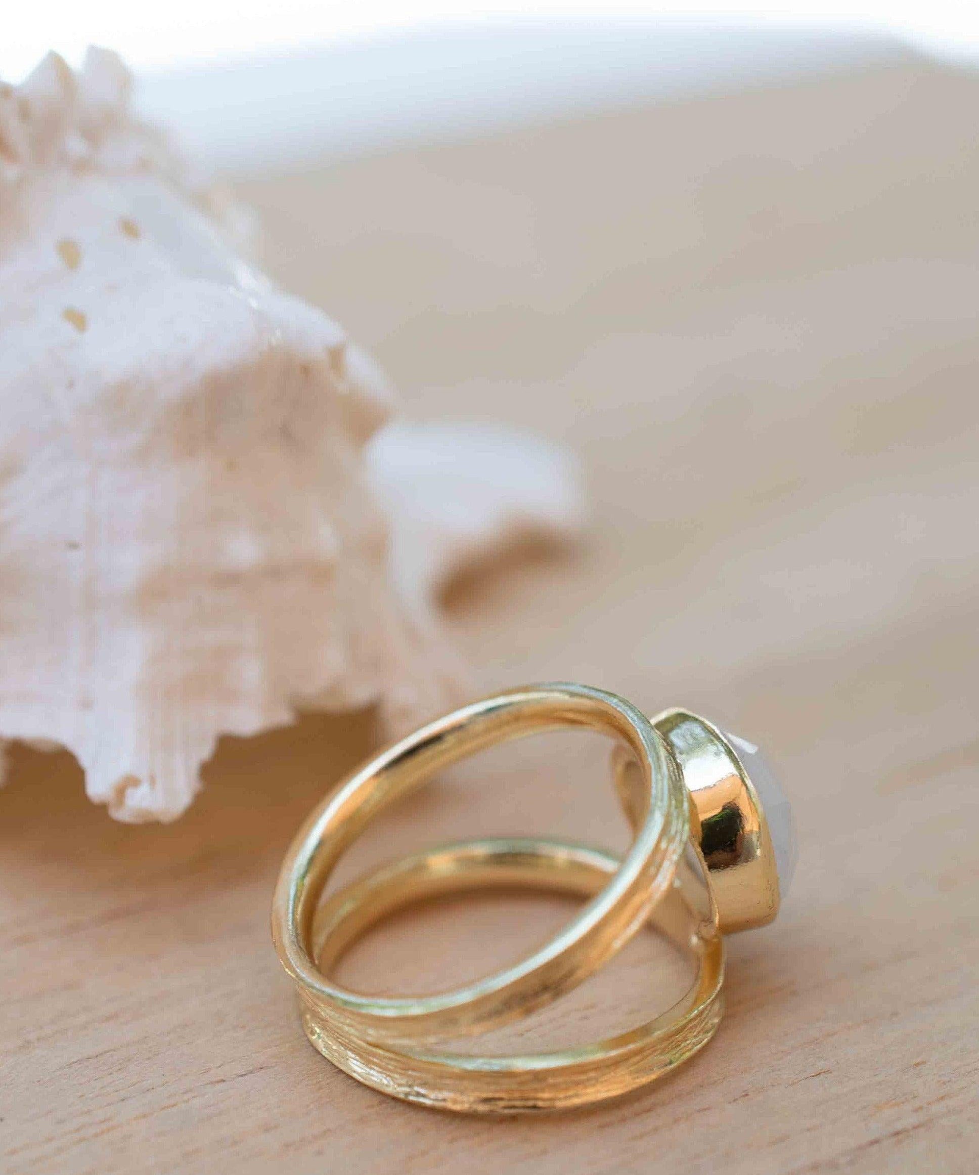 Rose Quartz Tear Drop Ring ~ Gemstone ~ Natural ~ 18k Gold Plated ~ Jewelry ~ Handmade~ January Birthstone - MR310