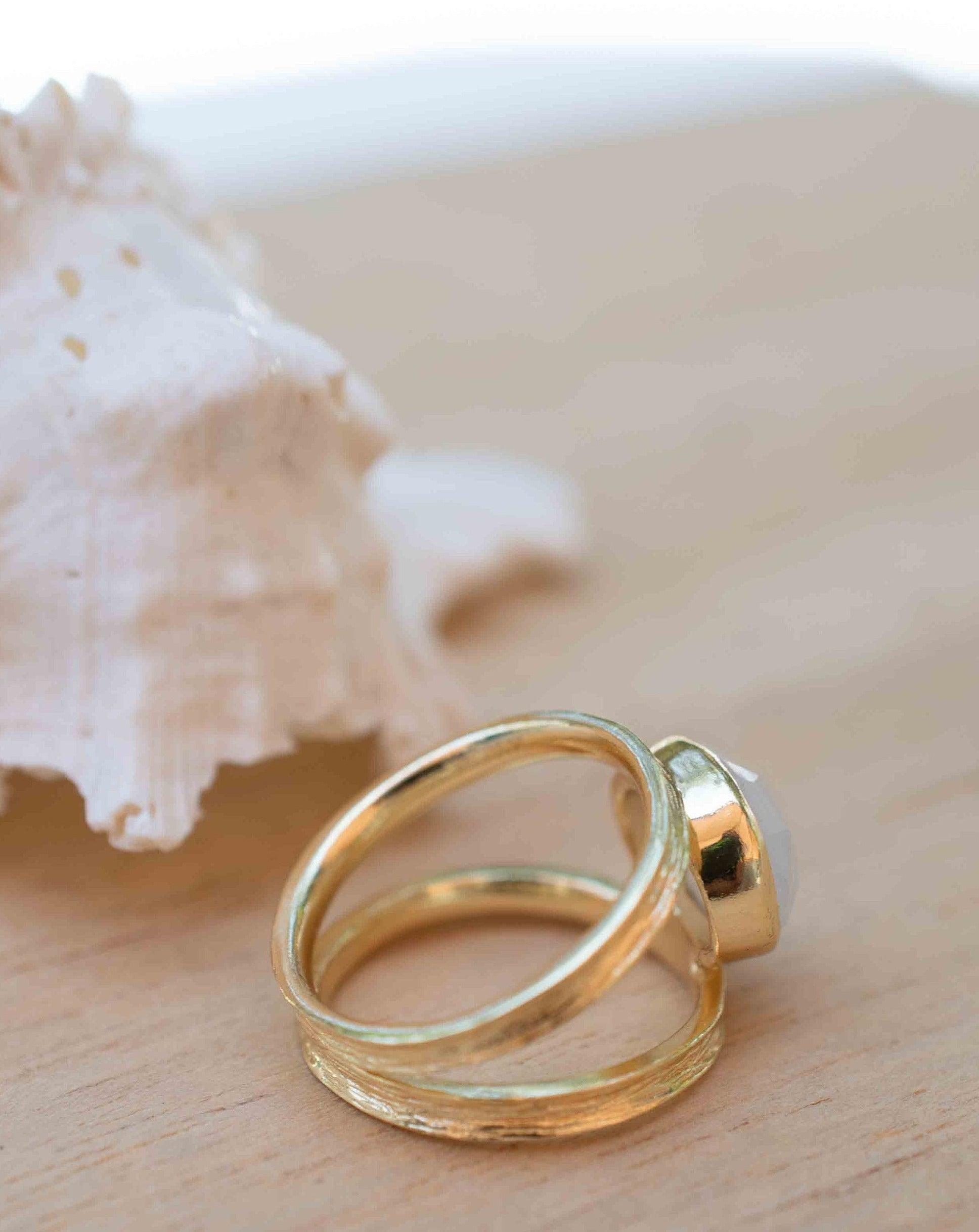 Rose Quartz Tear Drop Ring ~ Gemstone ~ Natural ~ 18k Gold Plated ~ Jewelry ~ Handmade~ January Birthstone - MR310