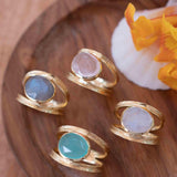 Rose Quartz Tear Drop Ring ~ Gemstone ~ Natural ~ 18k Gold Plated ~ Jewelry ~ Handmade~ January Birthstone - MR310