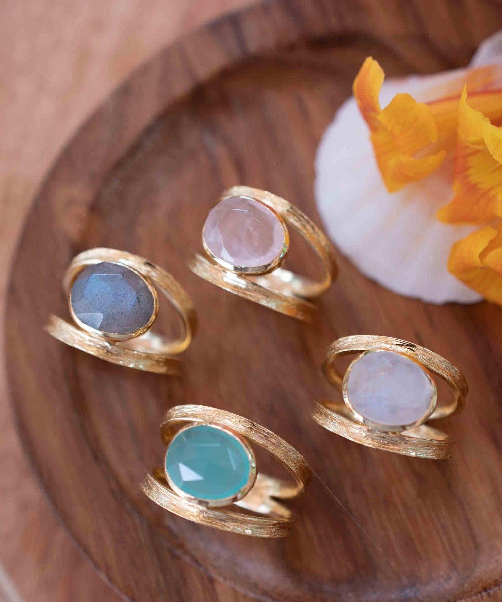 Rose Quartz Tear Drop Ring ~ Gemstone ~ Natural ~ 18k Gold Plated ~ Jewelry ~ Handmade~ January Birthstone - MR310