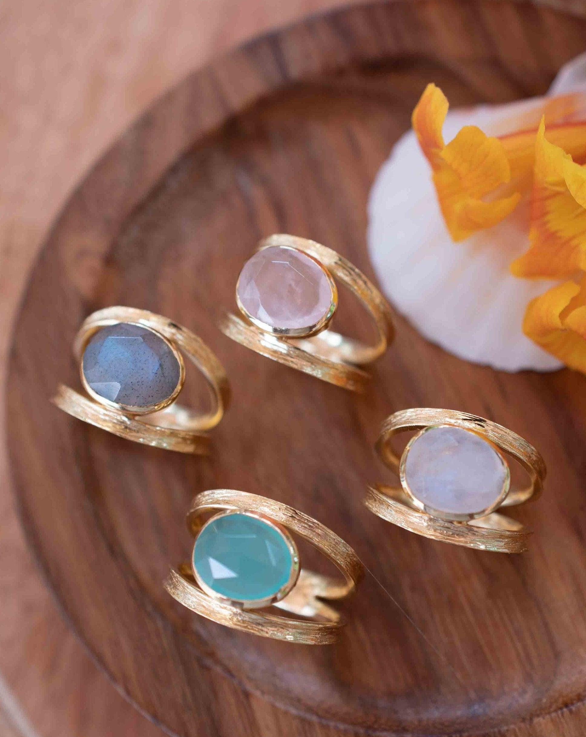 Rose Quartz Tear Drop Ring ~ Gemstone ~ Natural ~ 18k Gold Plated ~ Jewelry ~ Handmade~ January Birthstone - MR310