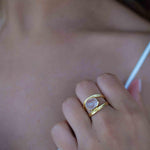 Rose Quartz Tear Drop Ring ~ Gemstone ~ Natural ~ 18k Gold Plated ~ Jewelry ~ Handmade~ January Birthstone - MR310