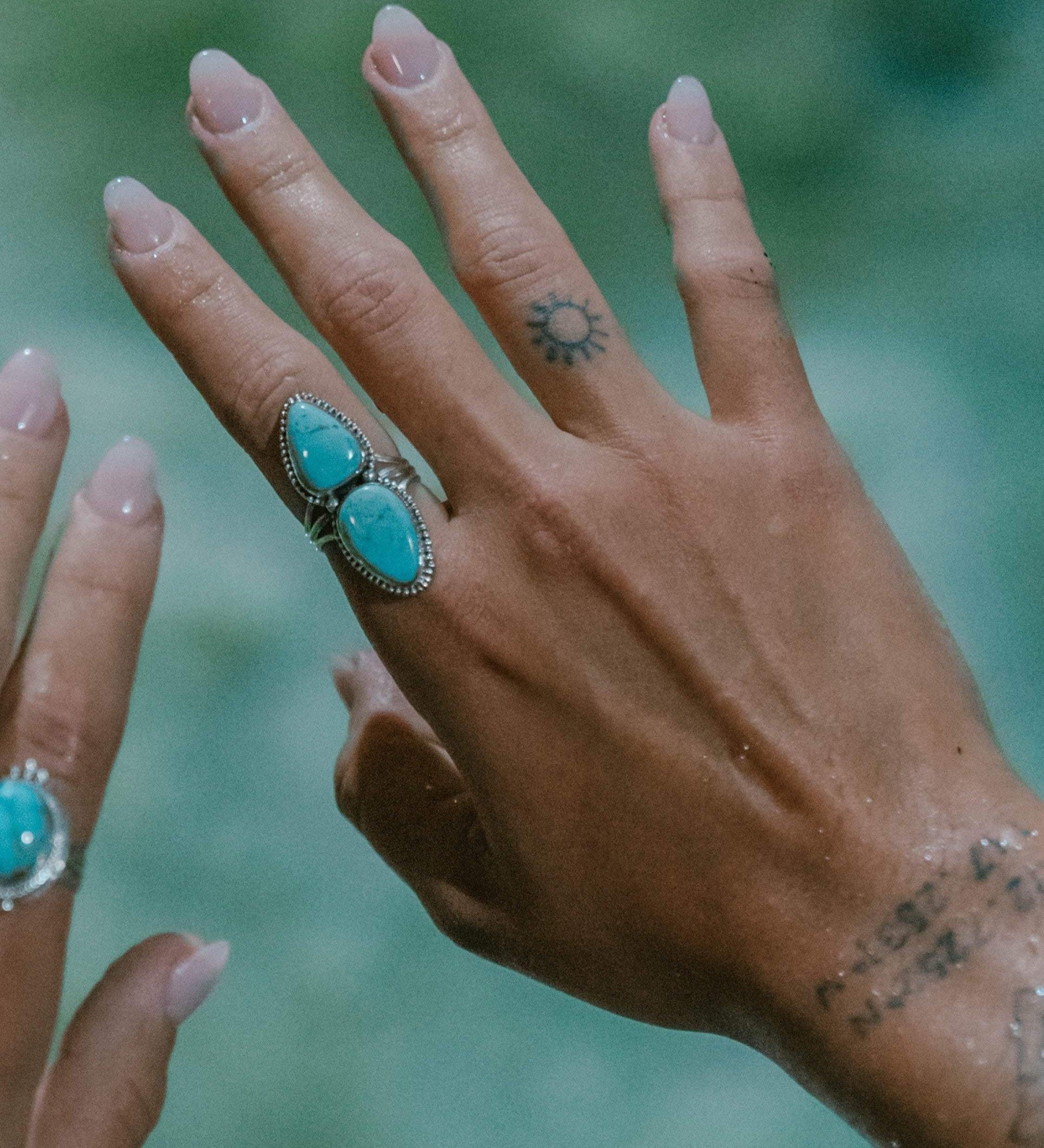 Double Turquoise Ring ~ Sterling Silver 925 ~ Handmade ~ Statement ~Bohemian ~ Jewelry ~Gift For Her ~Gemstone~December Birthstone~MR251