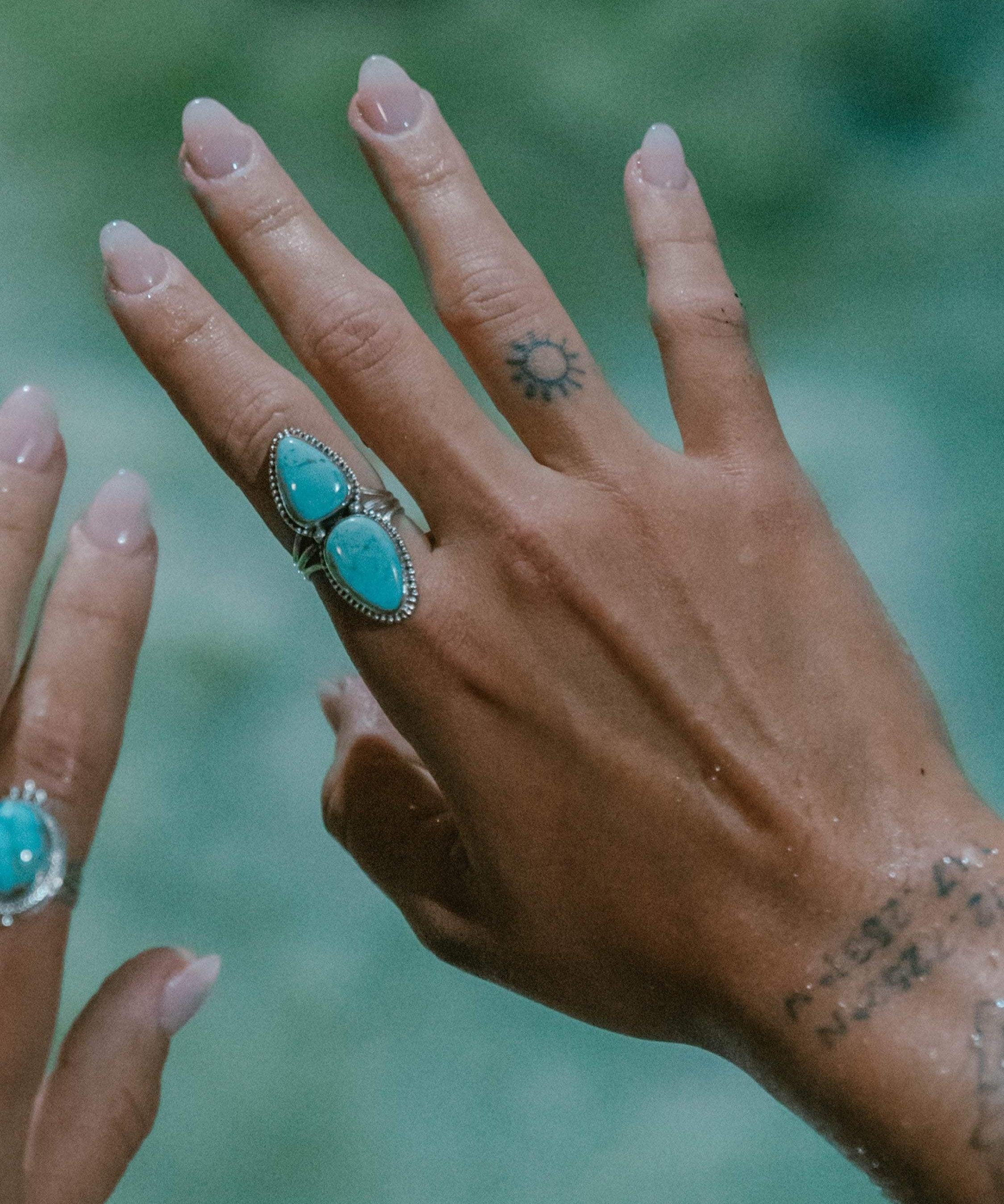 Double Turquoise Ring ~ Sterling Silver 925 ~ Handmade ~ Statement ~Bohemian ~ Jewelry ~Gift For Her ~Gemstone~December Birthstone~MR251