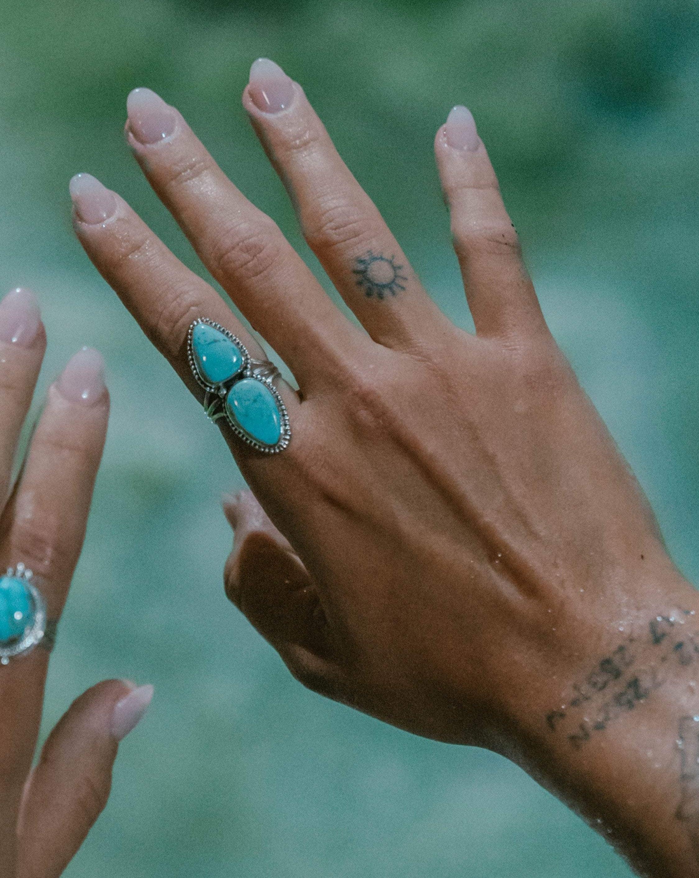 Double Turquoise Ring ~ Sterling Silver 925 ~ Handmade ~ Statement ~Bohemian ~ Jewelry ~Gift For Her ~Gemstone~December Birthstone~MR251