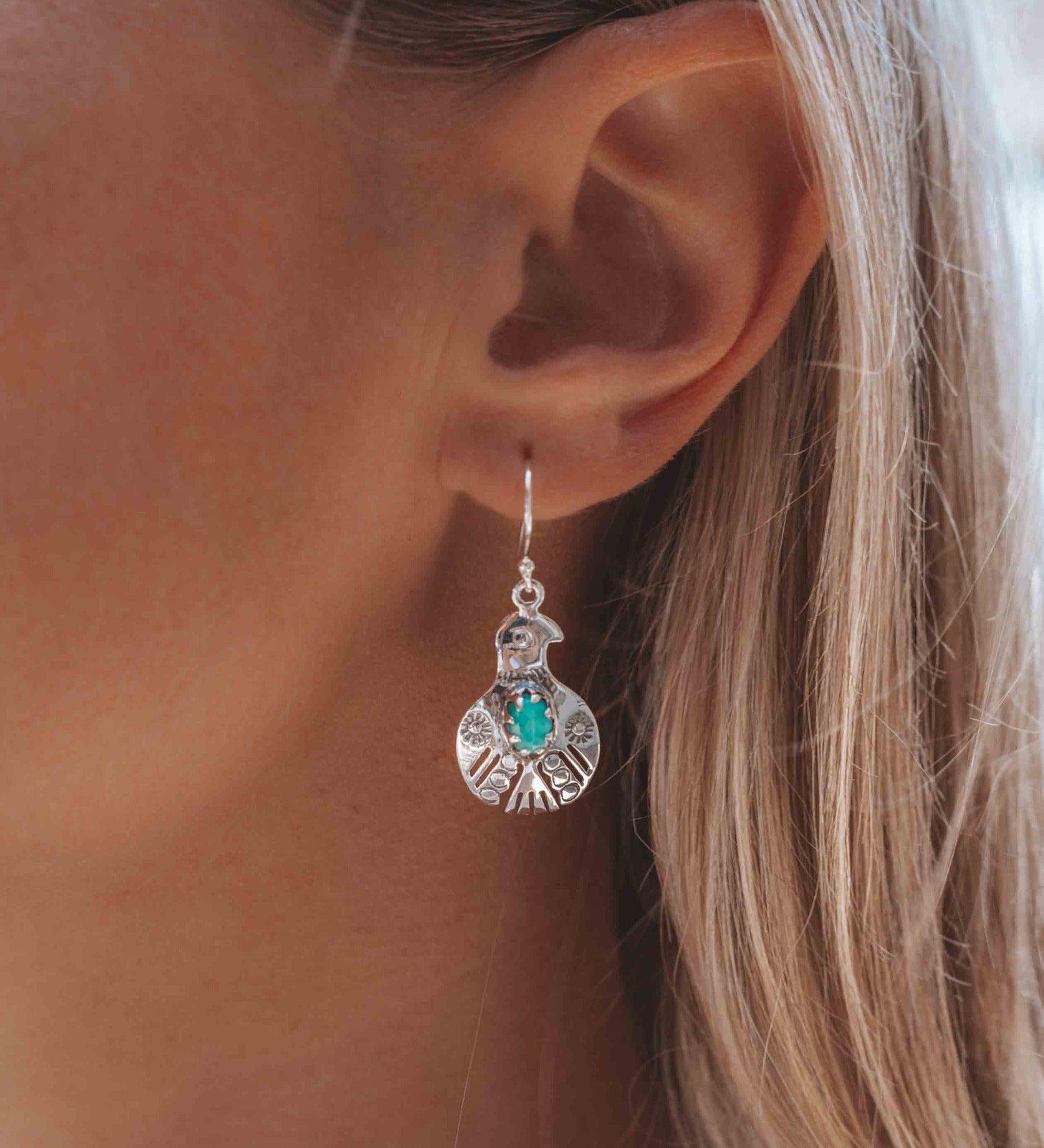 Turquoise Earrings ~ Bird ~ Eagle ~ Gemstone ~ Dangle ~ Sterling Silver 925 ~ Jewelry ~ Blue ~ Handmade ~ Natural~ December Birthstone~ME033