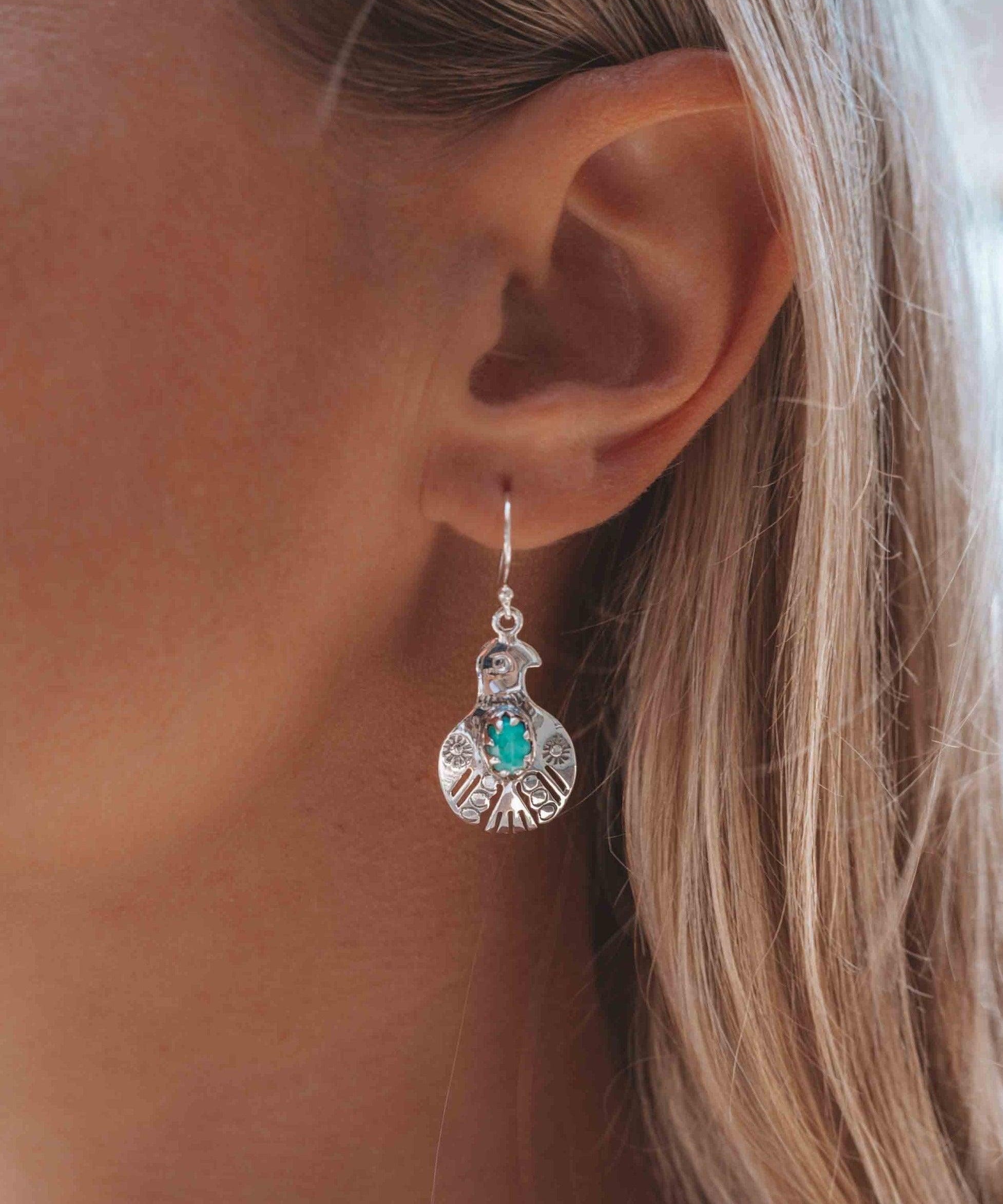 Turquoise Earrings ~ Bird ~ Eagle ~ Gemstone ~ Dangle ~ Sterling Silver 925 ~ Jewelry ~ Blue ~ Handmade ~ Natural~ December Birthstone~ME033