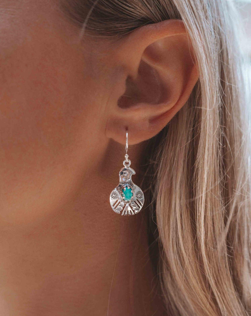 Turquoise Earrings ~ Bird ~ Eagle ~ Gemstone ~ Dangle ~ Sterling Silver 925 ~ Jewelry ~ Blue ~ Handmade ~ Natural~ December Birthstone~ME033