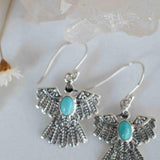 Turquoise Earrings ~ Bird ~ Eagle ~ Gemstone ~ Dangle ~ Sterling Silver 925 ~ Jewelry ~ Blue ~ Handmade ~ Natural~ December Birthstone~ME032