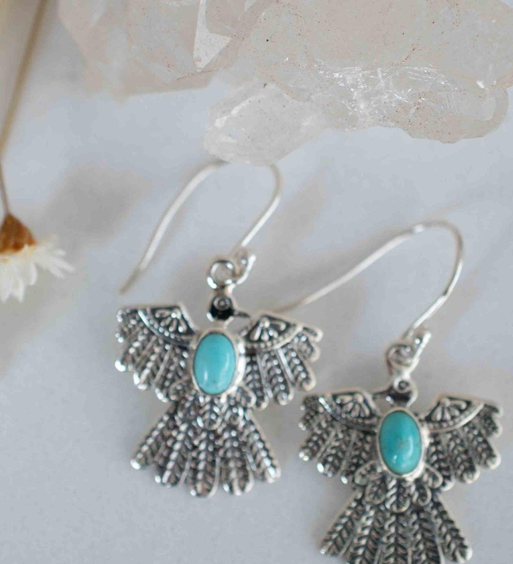 Turquoise Earrings ~ Bird ~ Eagle ~ Gemstone ~ Dangle ~ Sterling Silver 925 ~ Jewelry ~ Blue ~ Handmade ~ Natural~ December Birthstone~ME032