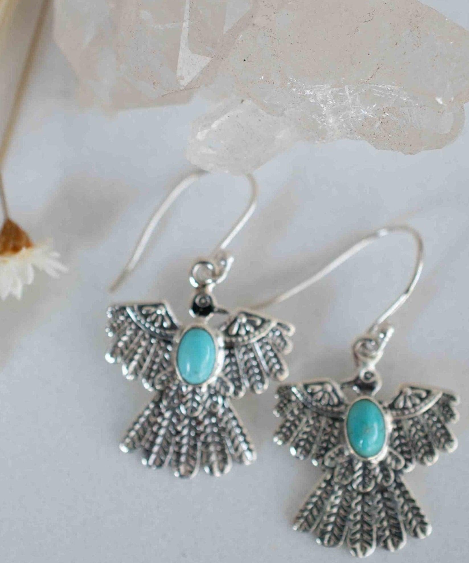 Turquoise Earrings ~ Bird ~ Eagle ~ Gemstone ~ Dangle ~ Sterling Silver 925 ~ Jewelry ~ Blue ~ Handmade ~ Natural~ December Birthstone~ME032