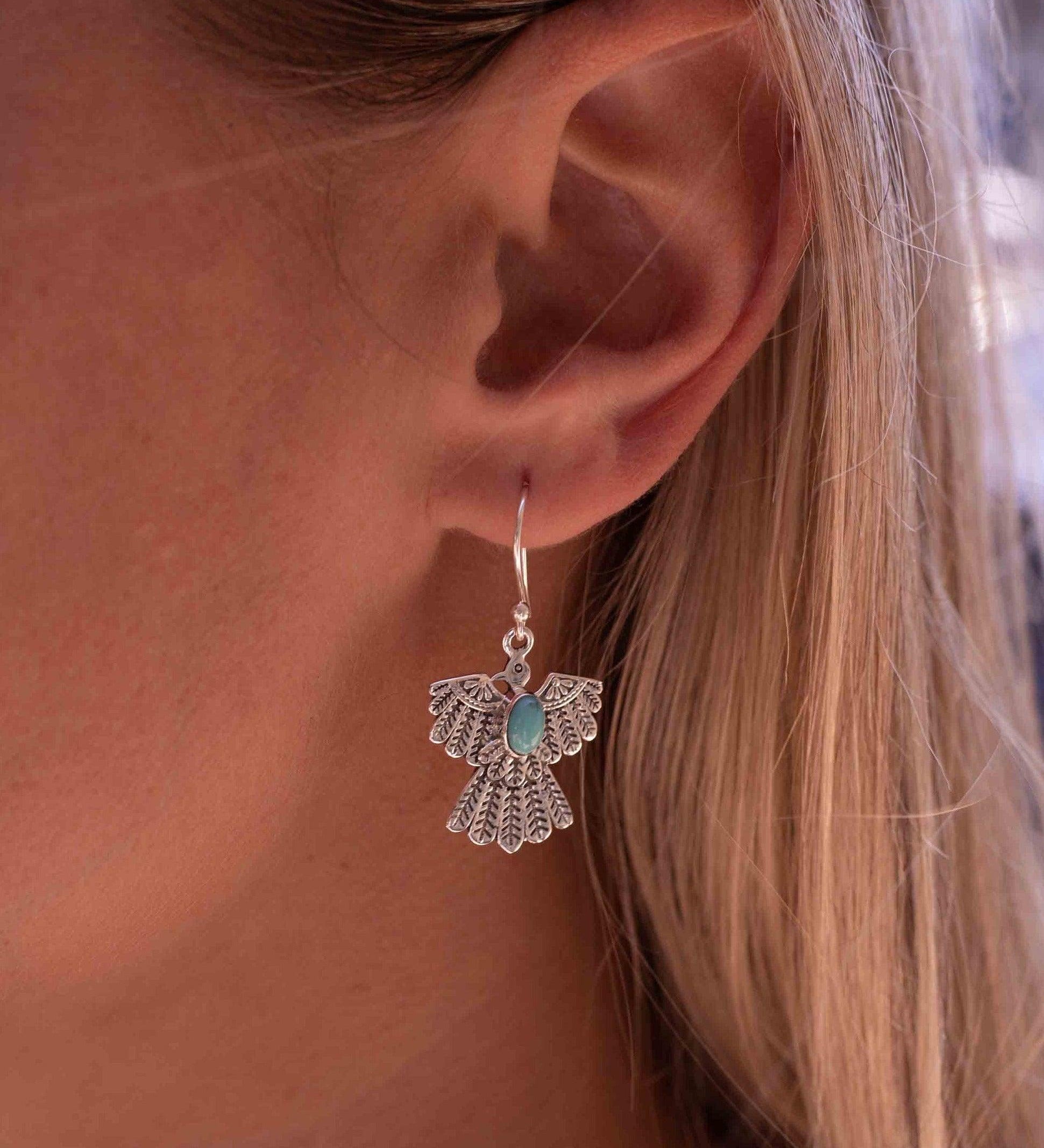 Turquoise Earrings ~ Bird ~ Eagle ~ Gemstone ~ Dangle ~ Sterling Silver 925 ~ Jewelry ~ Blue ~ Handmade ~ Natural~ December Birthstone~ME032