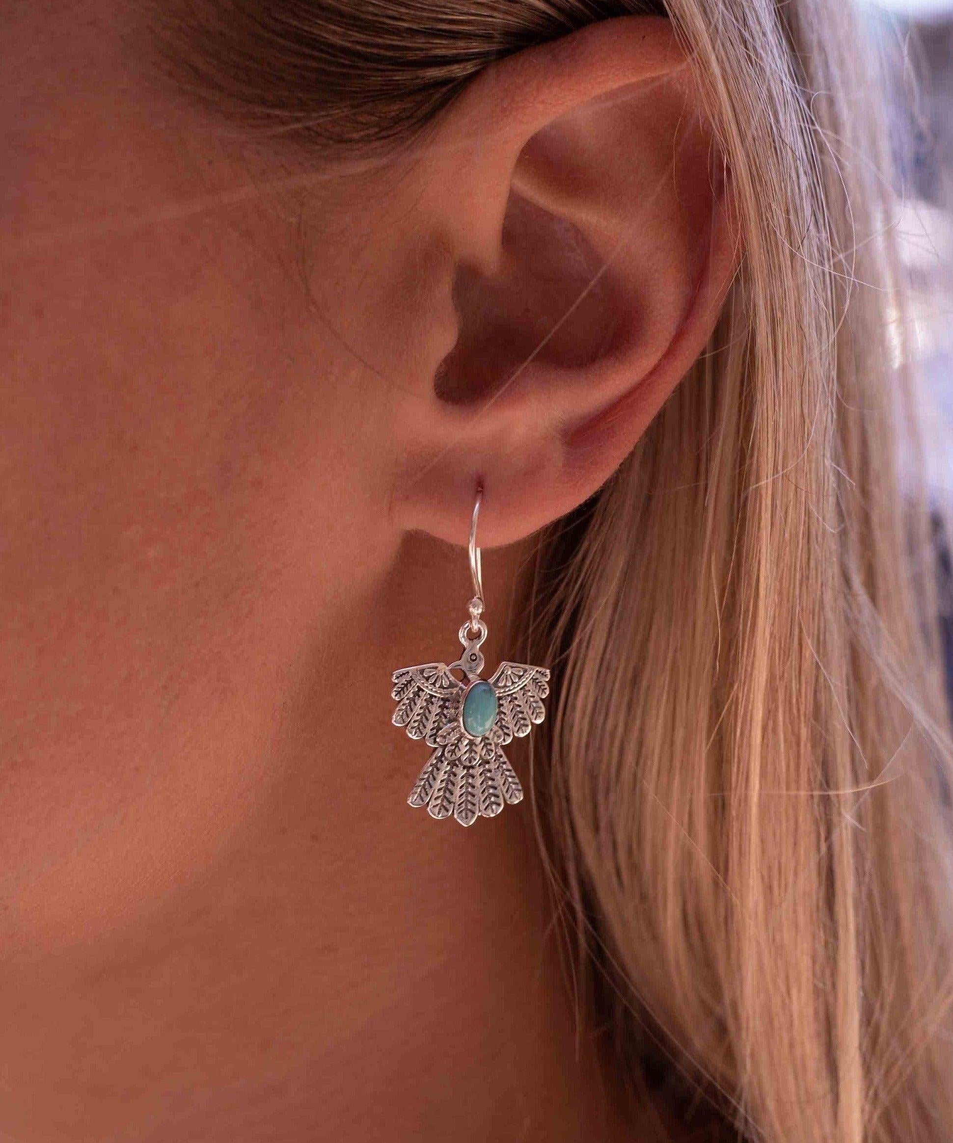Turquoise Earrings ~ Bird ~ Eagle ~ Gemstone ~ Dangle ~ Sterling Silver 925 ~ Jewelry ~ Blue ~ Handmade ~ Natural~ December Birthstone~ME032