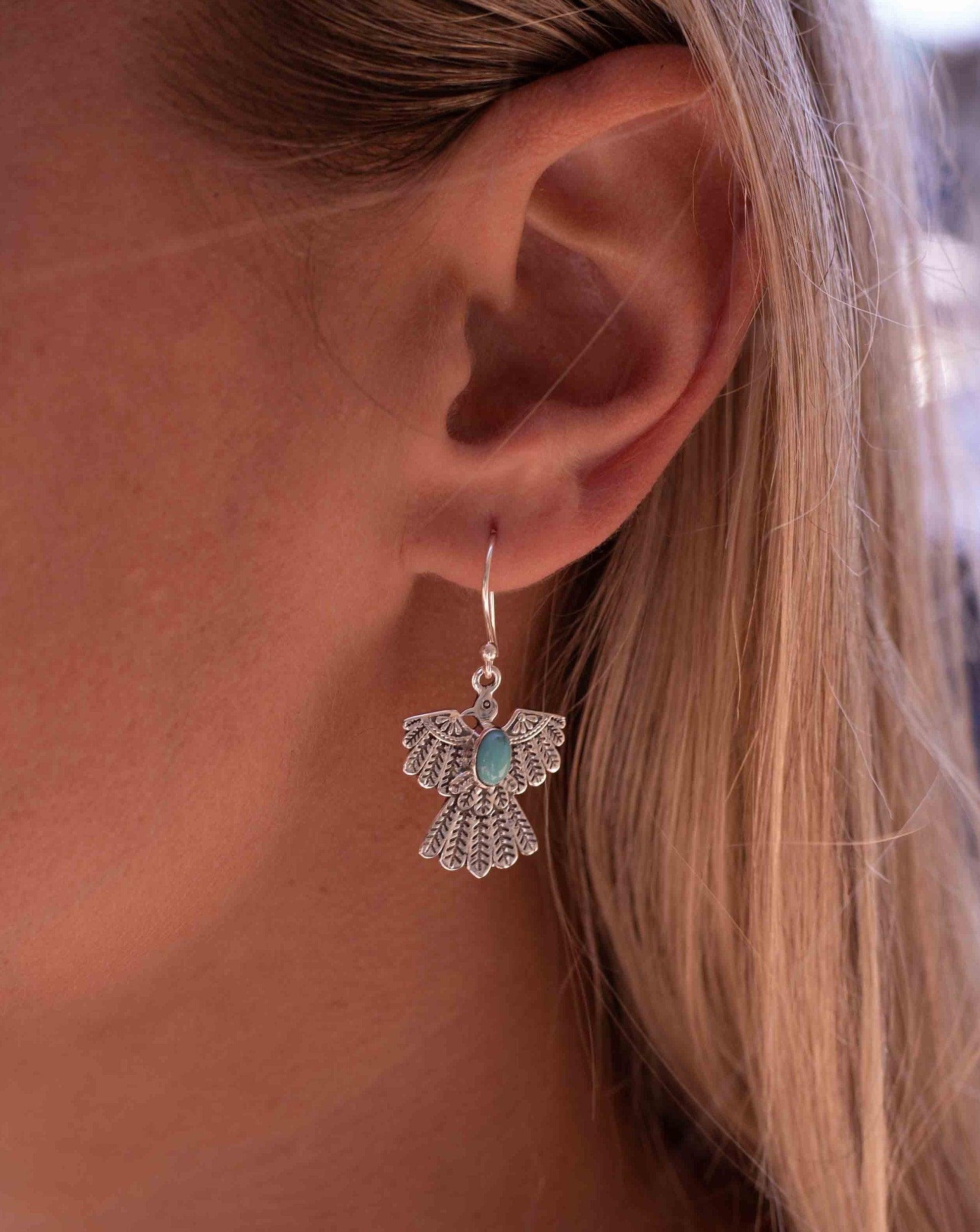 Turquoise Earrings ~ Bird ~ Eagle ~ Gemstone ~ Dangle ~ Sterling Silver 925 ~ Jewelry ~ Blue ~ Handmade ~ Natural~ December Birthstone~ME032