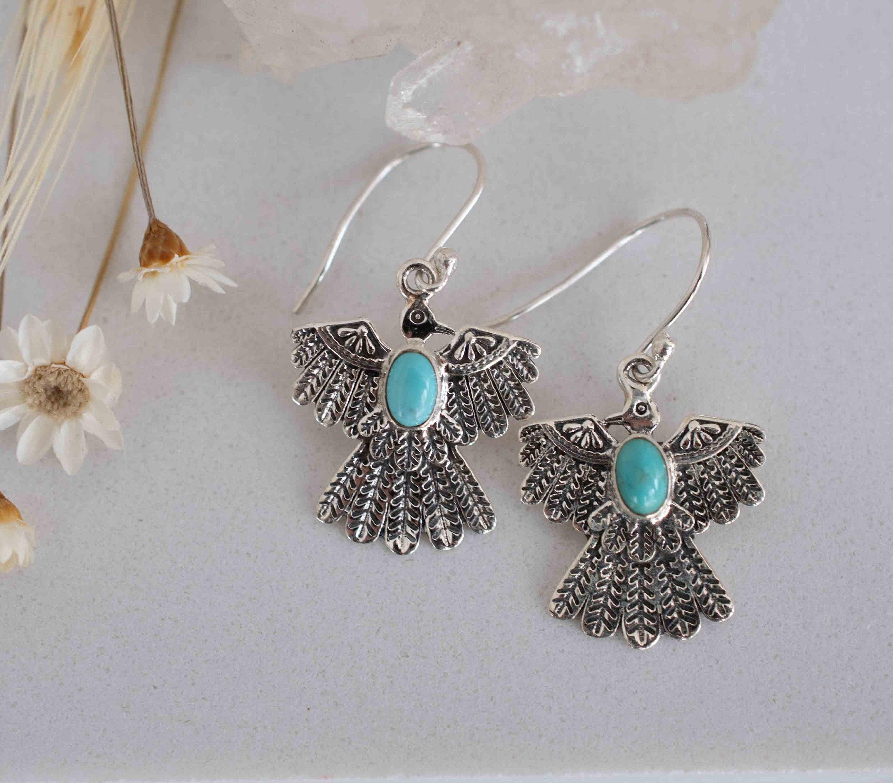 Turquoise Earrings ~ Bird ~ Eagle ~ Gemstone ~ Dangle ~ Sterling Silver 925 ~ Jewelry ~ Blue ~ Handmade ~ Natural~ December Birthstone~ME032