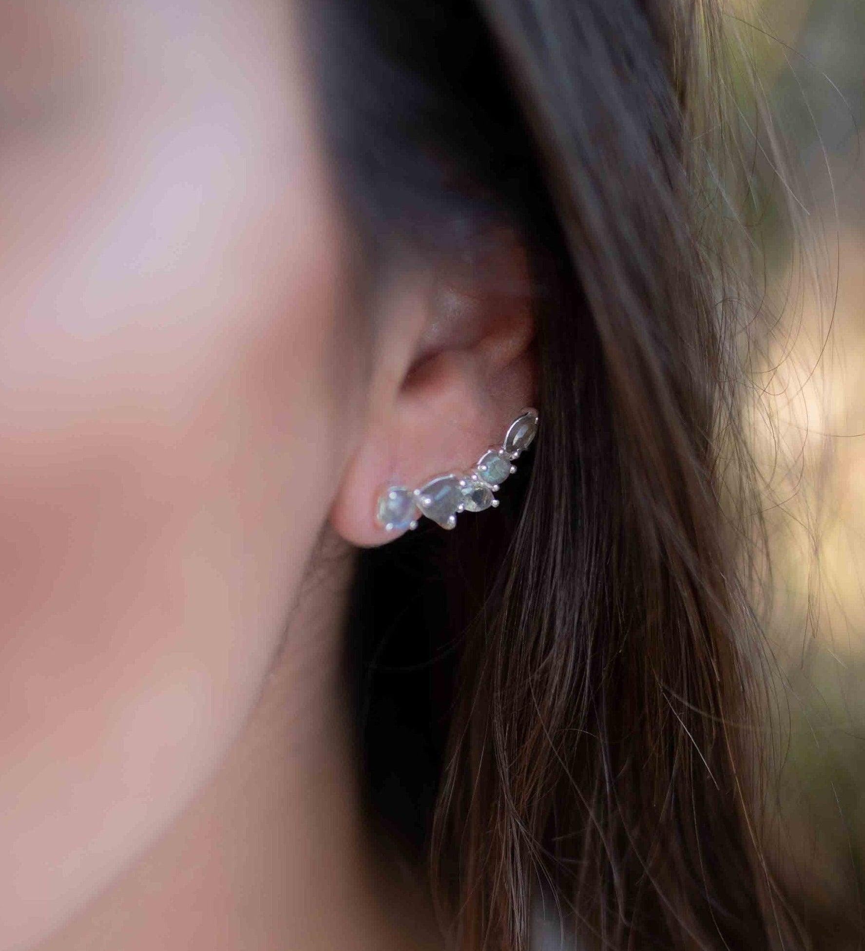 Labradorite Ear Climber Earrings ~ Stud ~ Jewelry ~ Sterling Silver 925 ~Natural ~ Minimalist Everyday ~ Gift for Her ~ Boho ~ Hippie ~ME163