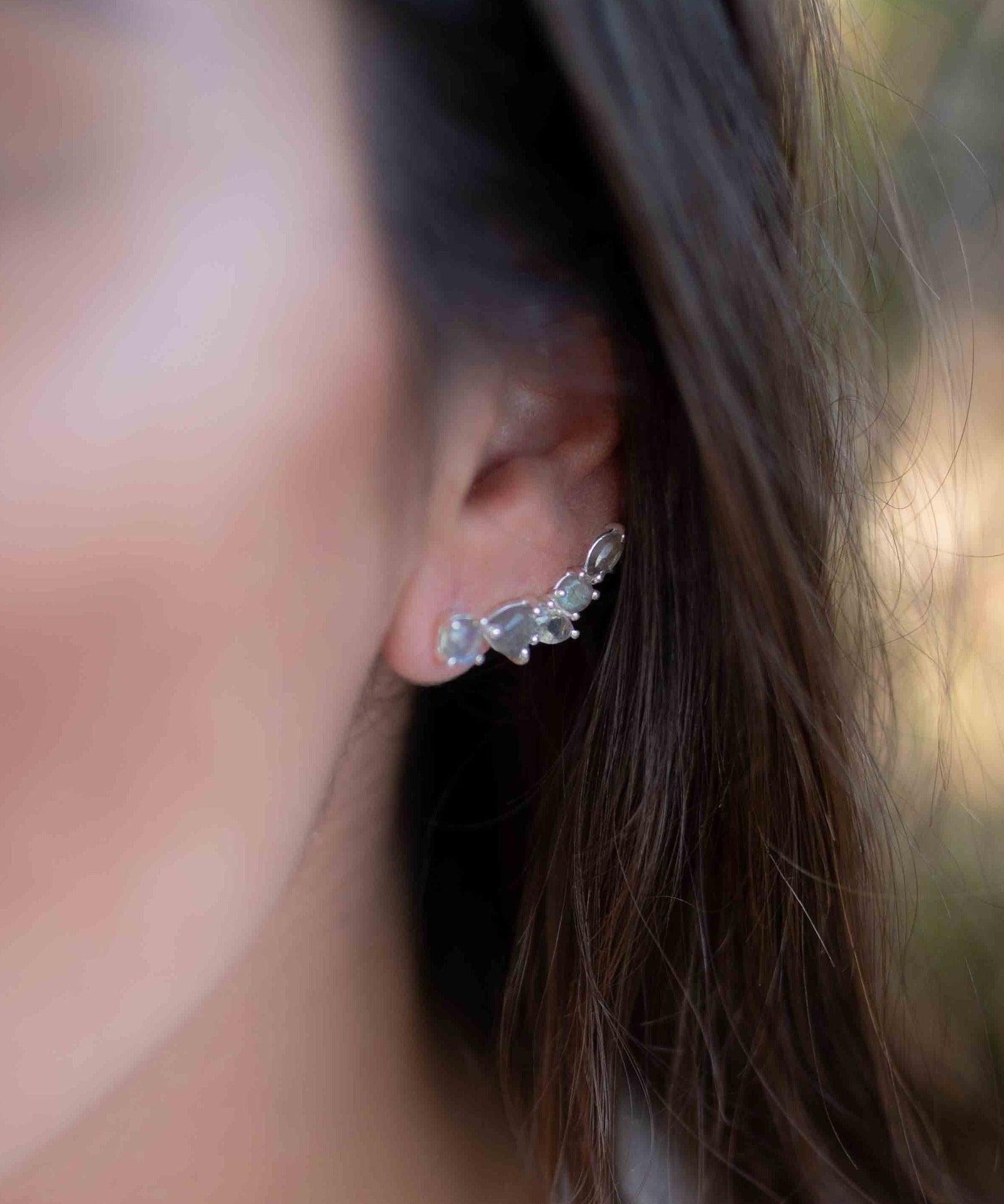 Labradorite Ear Climber Earrings ~ Stud ~ Jewelry ~ Sterling Silver 925 ~Natural ~ Minimalist Everyday ~ Gift for Her ~ Boho ~ Hippie ~ME163