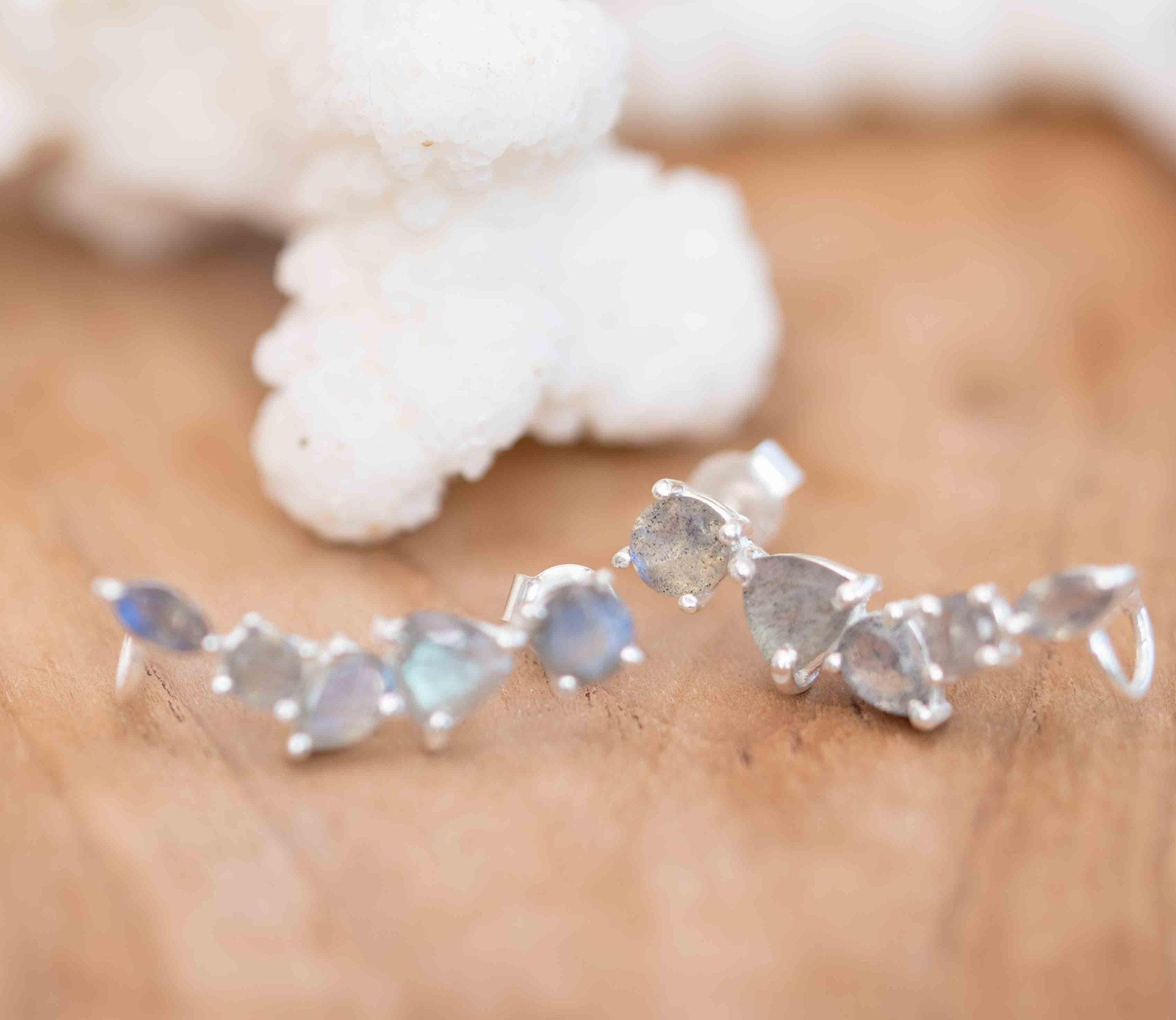 Labradorite Ear Climber Earrings ~ Stud ~ Jewelry ~ Sterling Silver 925 ~Natural ~ Minimalist Everyday ~ Gift for Her ~ Boho ~ Hippie ~ME163
