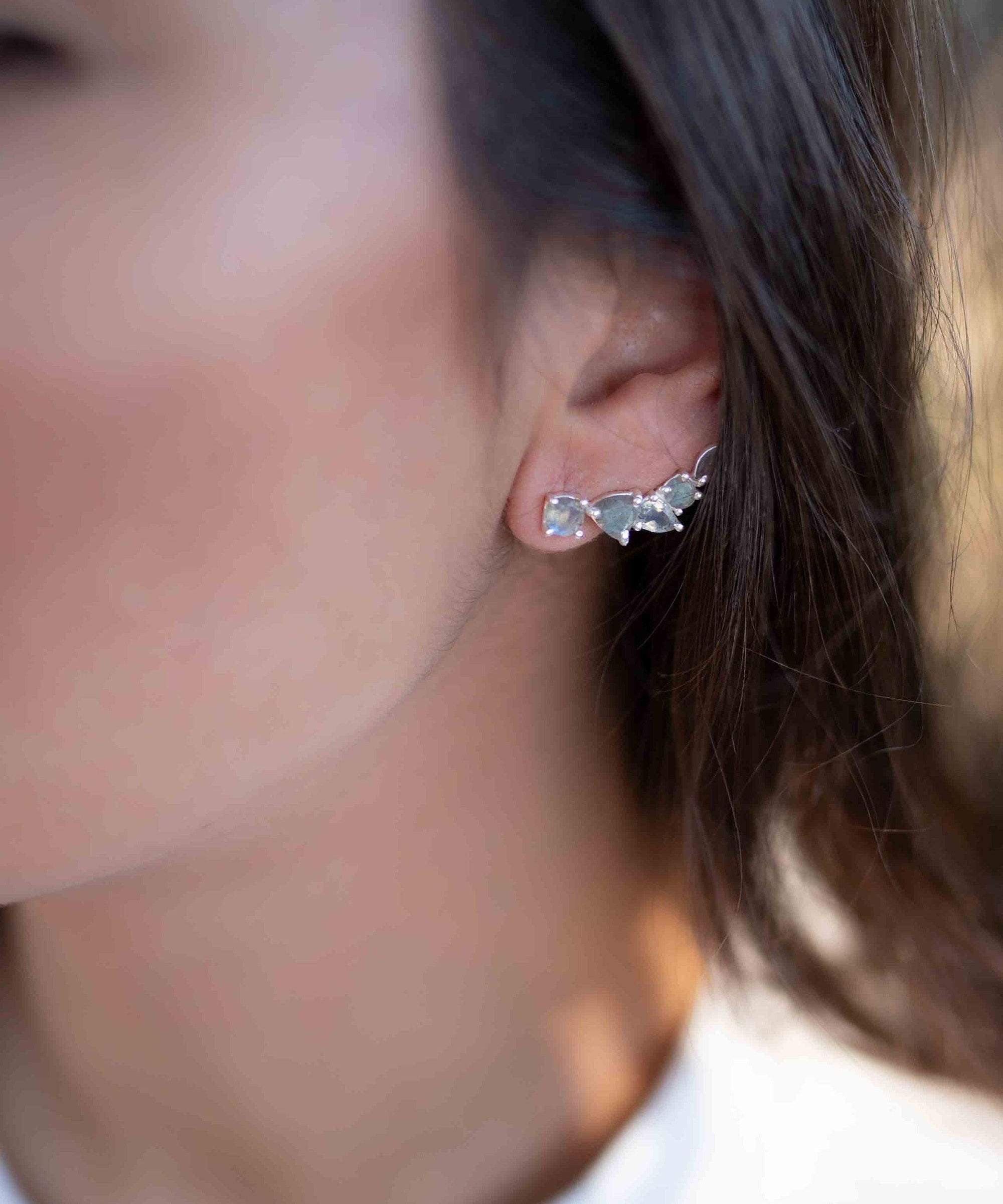 Labradorite Ear Climber Earrings ~ Stud ~ Jewelry ~ Sterling Silver 925 ~Natural ~ Minimalist Everyday ~ Gift for Her ~ Boho ~ Hippie ~ME163