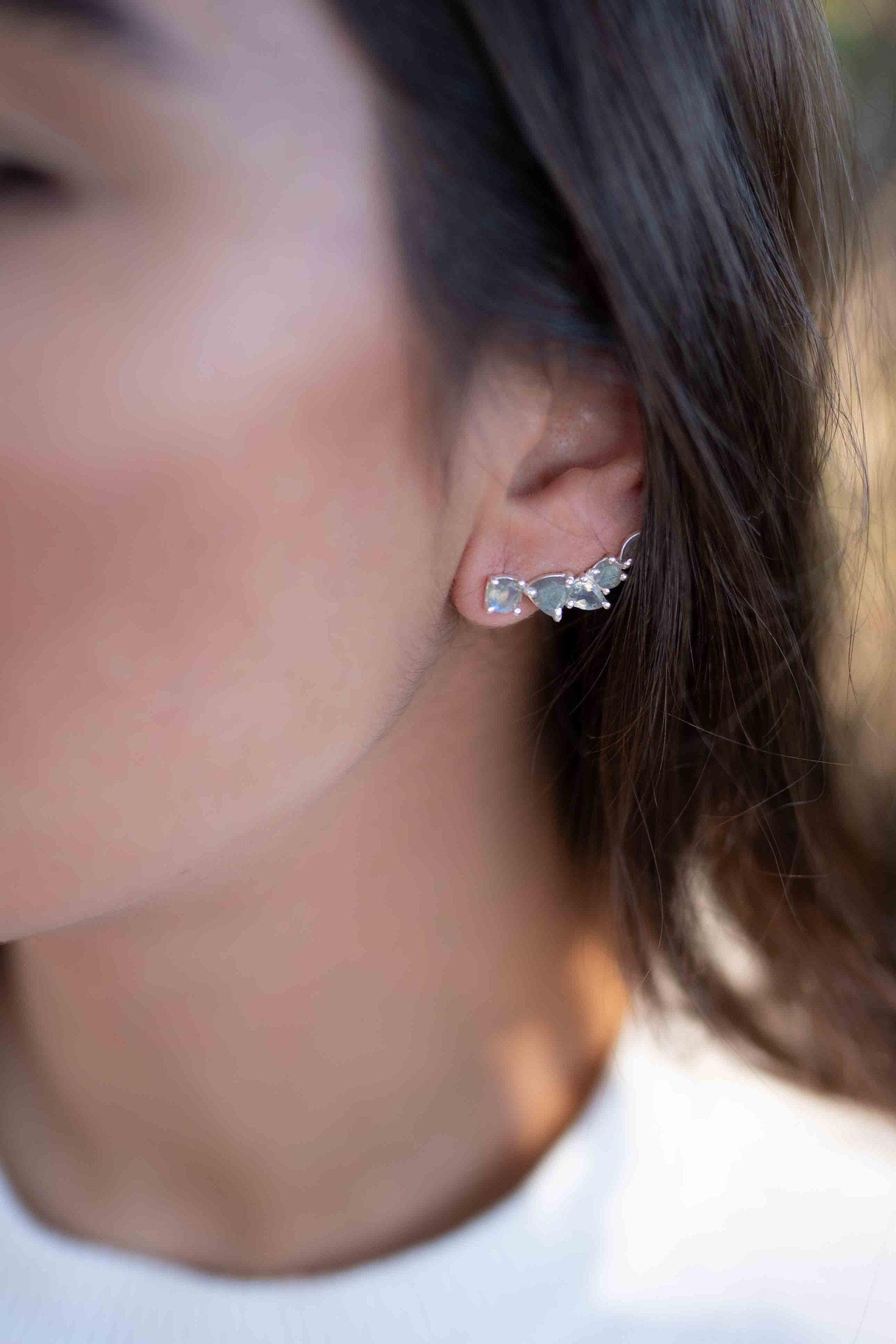 Labradorite Ear Climber Earrings ~ Stud ~ Jewelry ~ Sterling Silver 925 ~Natural ~ Minimalist Everyday ~ Gift for Her ~ Boho ~ Hippie ~ME163