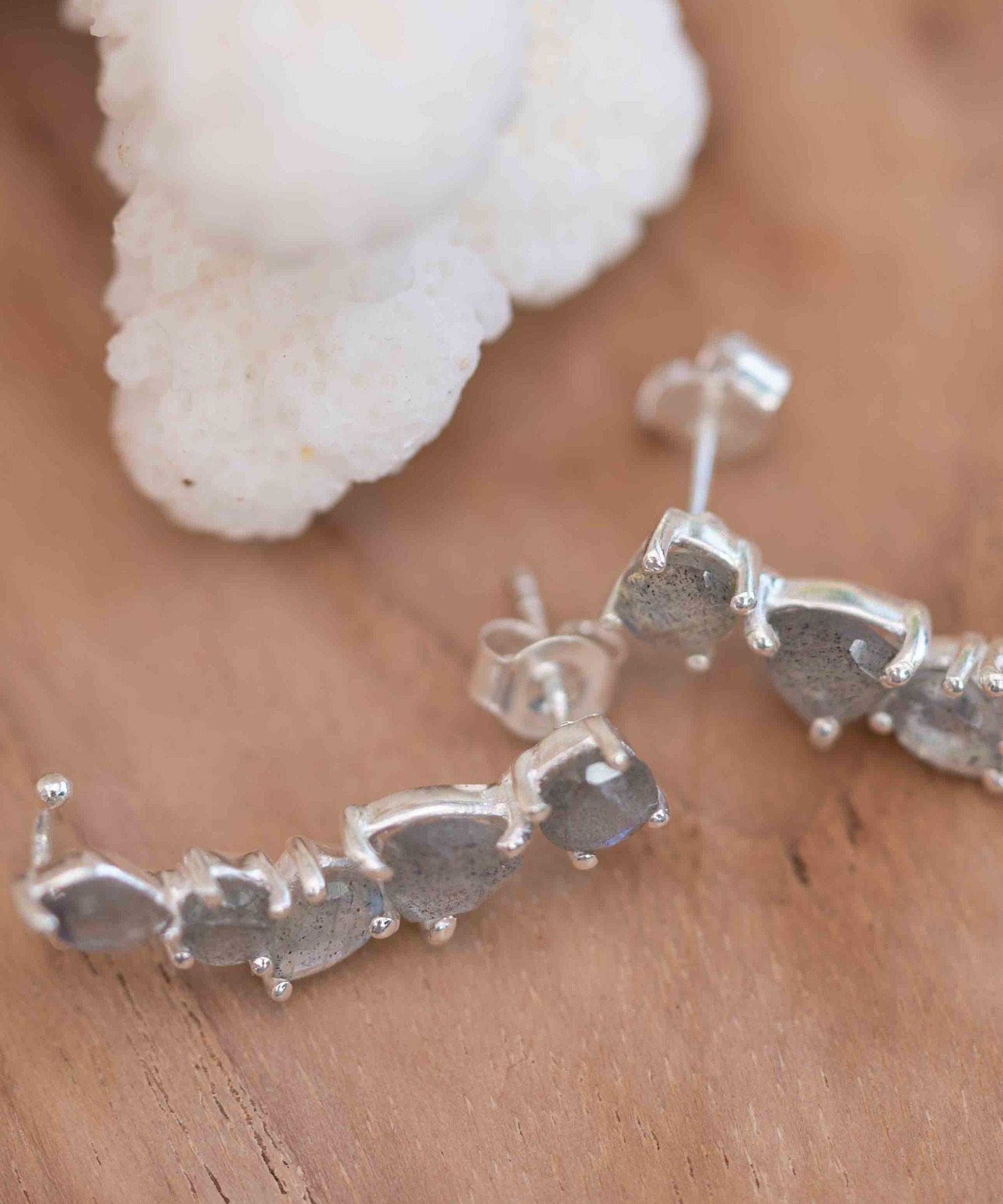 Labradorite Ear Climber Earrings ~ Stud ~ Jewelry ~ Sterling Silver 925 ~Natural ~ Minimalist Everyday ~ Gift for Her ~ Boho ~ Hippie ~ME163