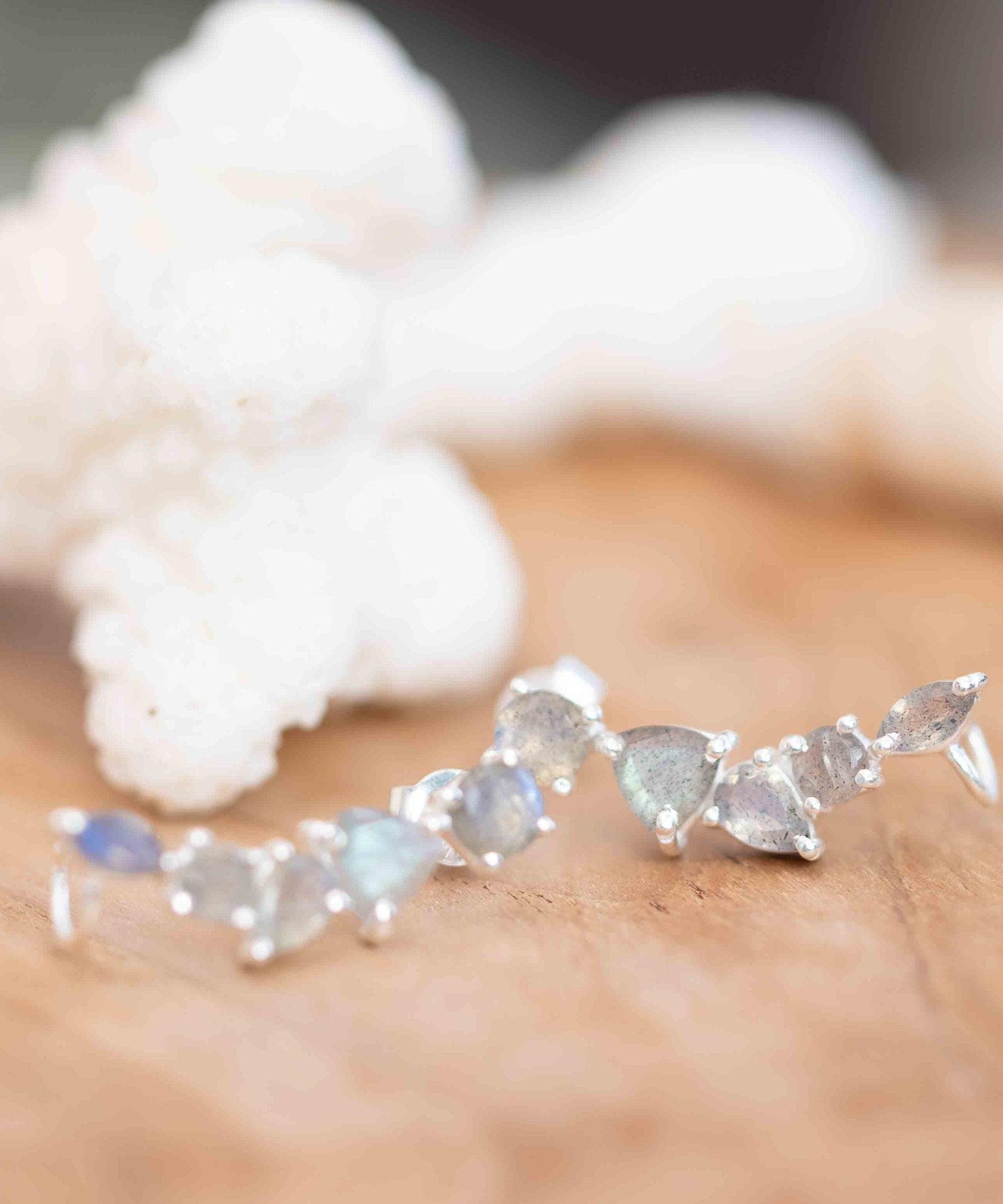 Labradorite Ear Climber Earrings ~ Stud ~ Jewelry ~ Sterling Silver 925 ~Natural ~ Minimalist Everyday ~ Gift for Her ~ Boho ~ Hippie ~ME163