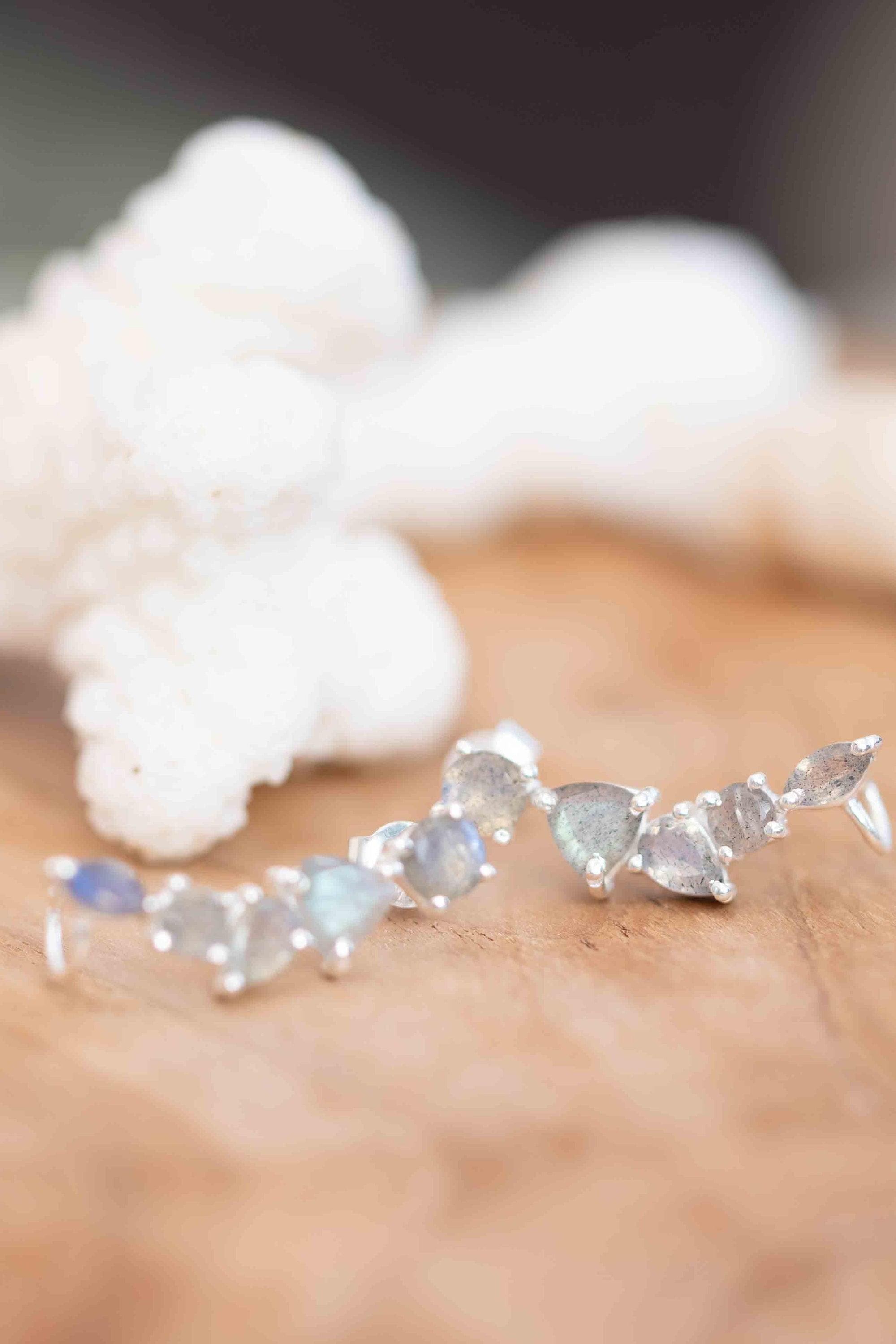 Labradorite Ear Climber Earrings ~ Stud ~ Jewelry ~ Sterling Silver 925 ~Natural ~ Minimalist Everyday ~ Gift for Her ~ Boho ~ Hippie ~ME163