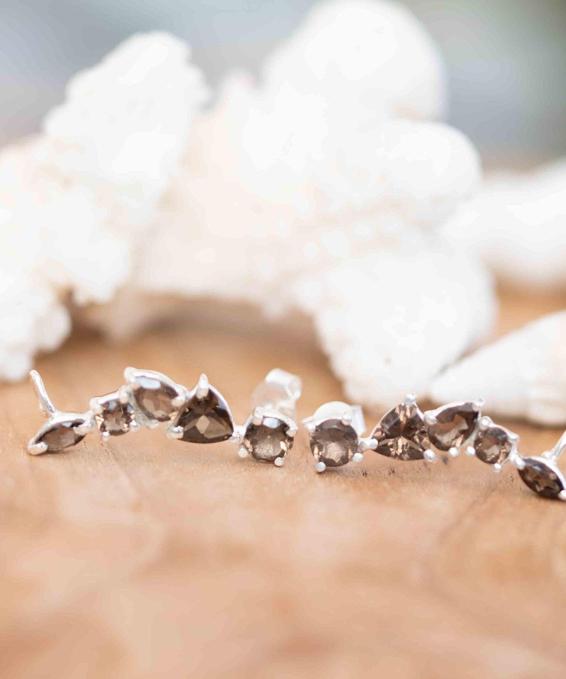 Smoky Quartz Ear Climber Earrings ~ Stud ~ Jewelry ~Sterling Silver 925 ~Natural ~ Minimalist Everyday ~Gift for Her ~ Boho ~Hippie ~ ME164