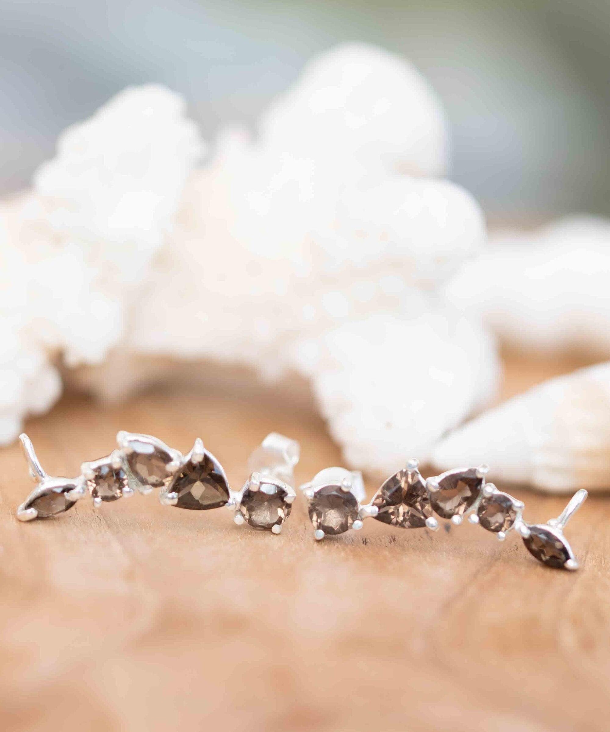 Smoky Quartz Ear Climber Earrings ~ Stud ~ Jewelry ~Sterling Silver 925 ~Natural ~ Minimalist Everyday ~Gift for Her ~ Boho ~Hippie ~ ME164