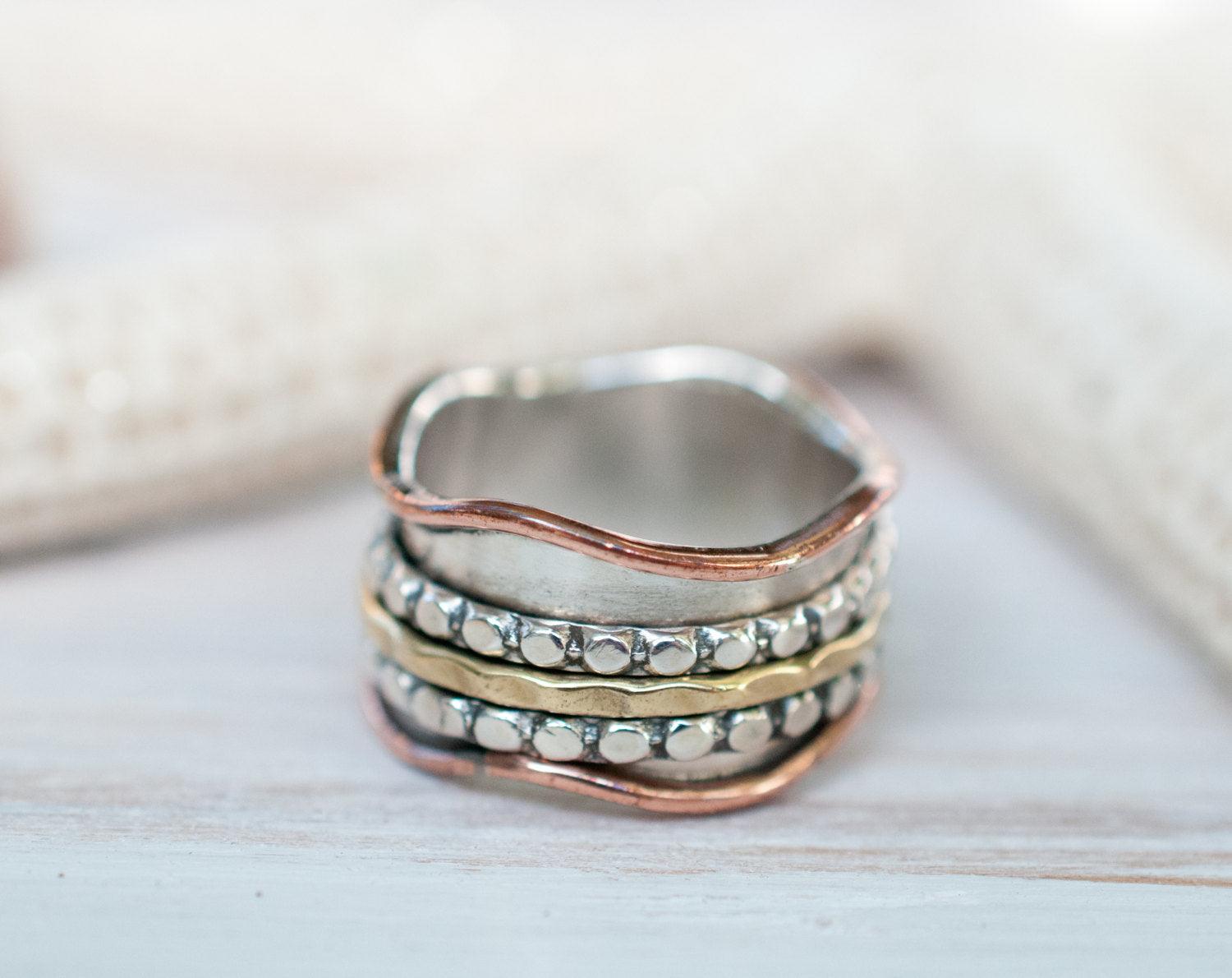 Embau Meditation Ring ~  Sterling Silver 925 & Copper & Bronze ~MS009 - Maresia Jewelry