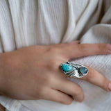 Turquoise & Aqua Chalcedony Ring ~ Sterling Silver 925 ~ Handmade ~ Statement ~Hippie ~Bohemian ~Jewelry ~Gemstone~December Birthstone*MR292