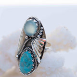 Turquoise & Aqua Chalcedony Ring ~ Sterling Silver 925 ~ Handmade ~ Statement ~Hippie ~Bohemian ~Jewelry ~Gemstone~December Birthstone*MR292