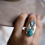 Turquoise & Aqua Chalcedony Ring ~ Sterling Silver 925 ~ Handmade ~ Statement ~Hippie ~Bohemian ~Jewelry ~Gemstone~December Birthstone*MR292