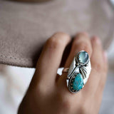 Turquoise & Aqua Chalcedony Ring ~ Sterling Silver 925 ~ Handmade ~ Statement ~Hippie ~Bohemian ~Jewelry ~Gemstone~December Birthstone*MR292