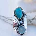 Turquoise & Aqua Chalcedony Ring ~ Sterling Silver 925 ~ Handmade ~ Statement ~Hippie ~Bohemian ~Jewelry ~Gemstone~December Birthstone*MR292