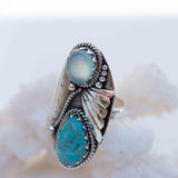 Turquoise & Aqua Chalcedony Ring ~ Sterling Silver 925 ~ Handmade ~ Statement ~Hippie ~Bohemian ~Jewelry ~Gemstone~December Birthstone*MR292