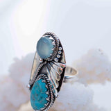 Turquoise & Aqua Chalcedony Ring ~ Sterling Silver 925 ~ Handmade ~ Statement ~Hippie ~Bohemian ~Jewelry ~Gemstone~December Birthstone*MR292