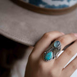 Turquoise & Aqua Chalcedony Ring ~ Sterling Silver 925 ~ Handmade ~ Statement ~Hippie ~Bohemian ~Jewelry ~Gemstone~December Birthstone*MR292