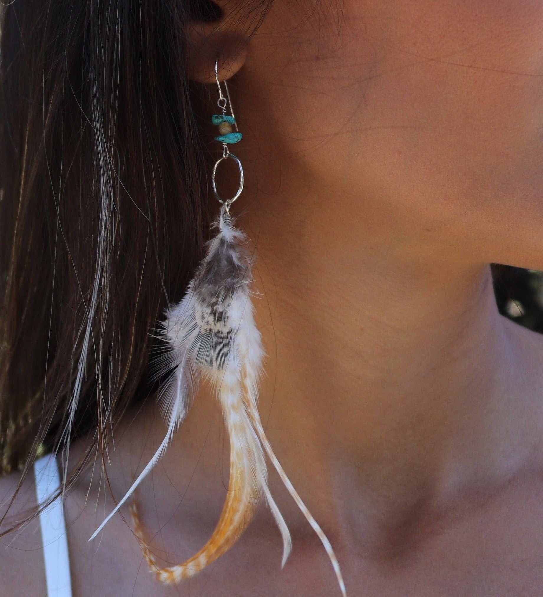 Feather Turquoise Earrings ~ Sterling Silver 925 - Maresia Jewelry