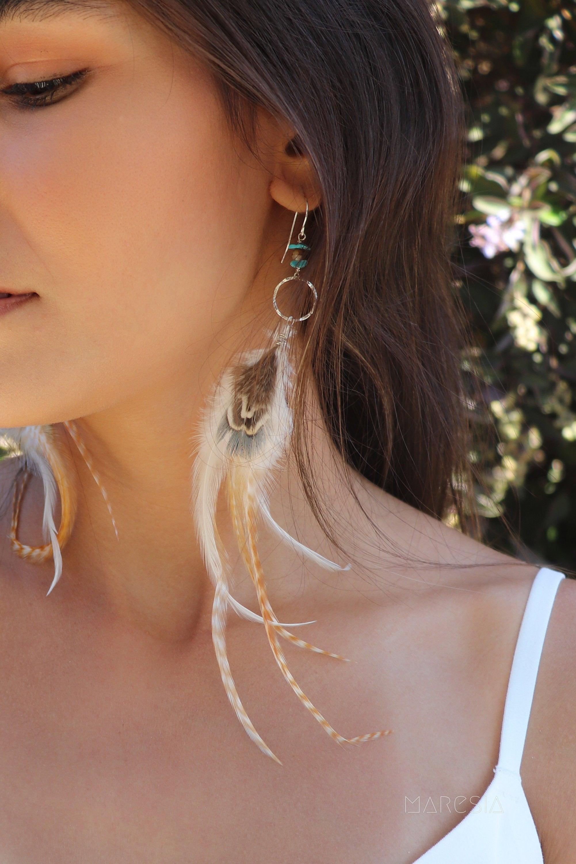 Feather Turquoise Earrings ~ Sterling Silver 925 - Maresia Jewelry