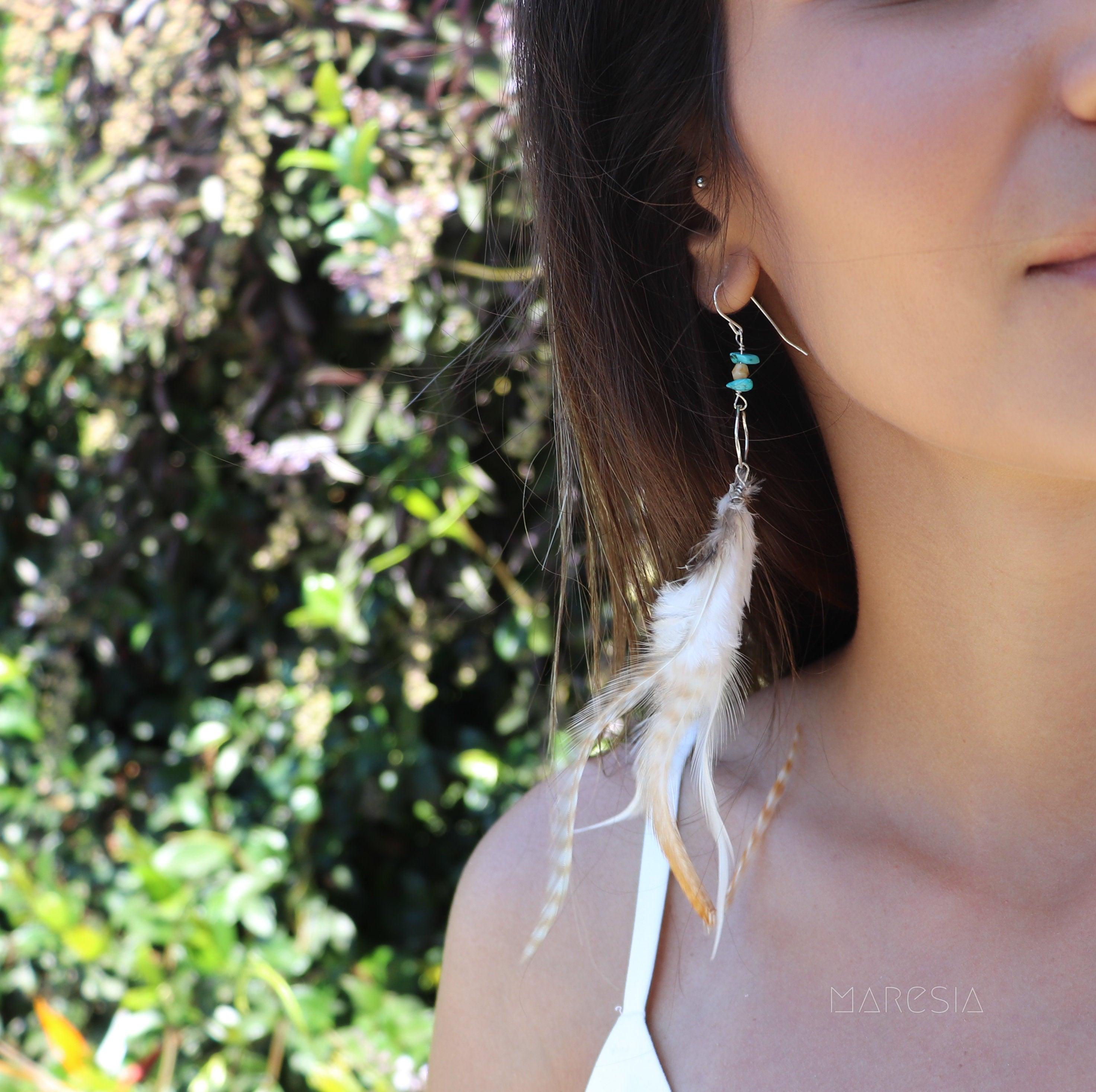 Feather Turquoise Earrings ~ Sterling Silver 925 - Maresia Jewelry