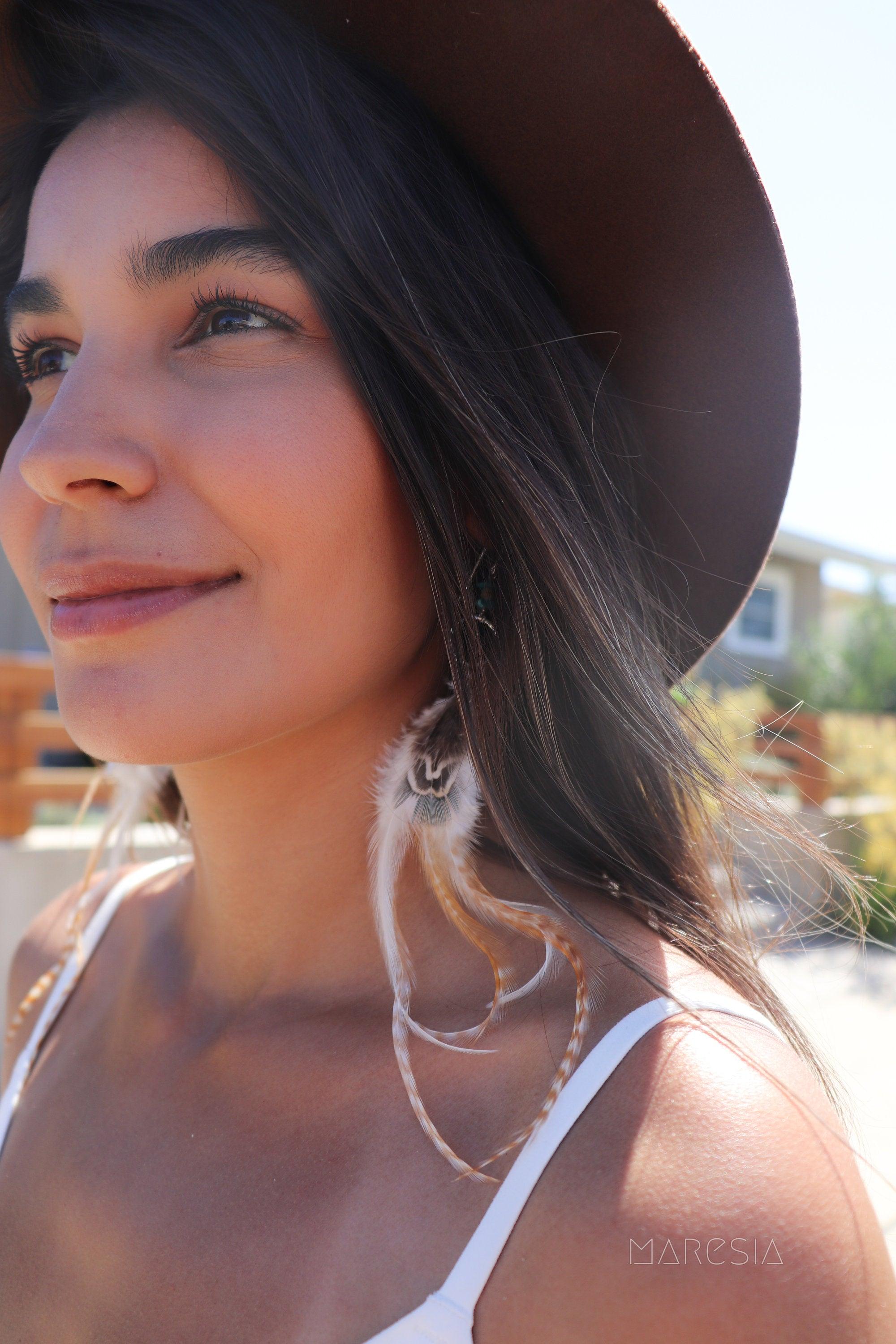 Feather Turquoise Earrings ~ Sterling Silver 925 - Maresia Jewelry
