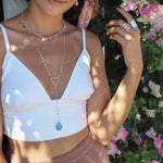 Labradorite or Moonstone Triangle Long Necklace~ Sterling Silver 925 or Gold Filled ~ Handmade ~ Bohemian ~ Gypsy ~Boho ~Necklace MN002A